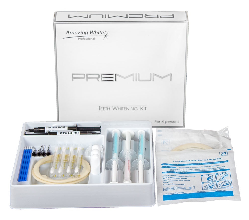 Professional Premium 38%. Набор для быстрого офисного отбеливания с новым рем.гелем и гибкими ретракторами на 4 чел., Amazing White LLC (США)